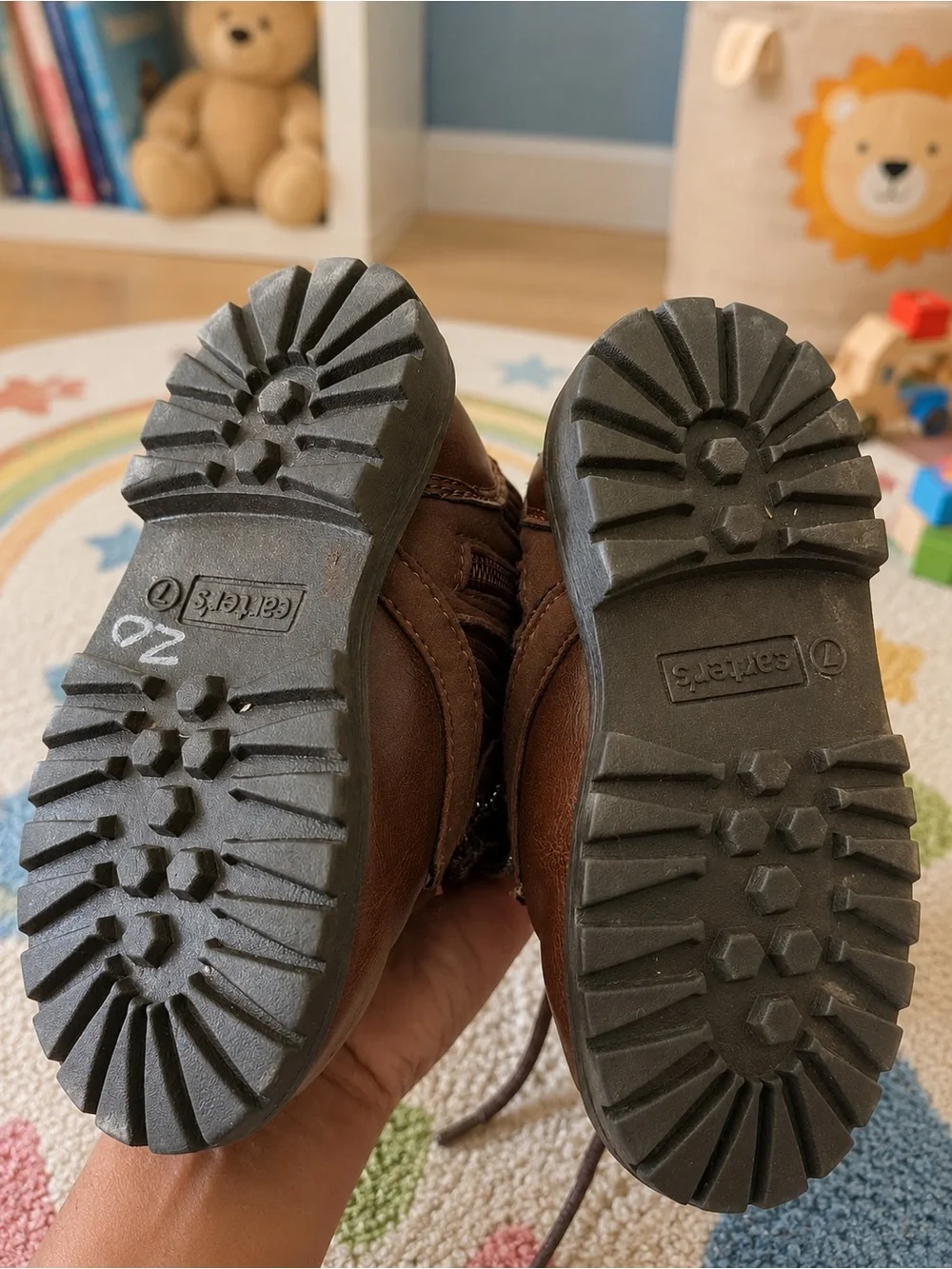 Carter’s Toddler Brown Lace-Up Combat Boots Size 7 Side Zip Lug Sole